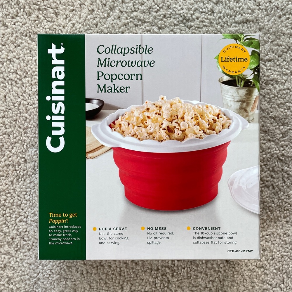 Cuisinart Red Collapsible Microwave Popcorn Maker Bowl - Snacks Treats Gift